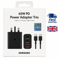 Samsung 65W Super Fast Charger Trio USB-C PD Adapter Plug + 1M USB-C Cable Black