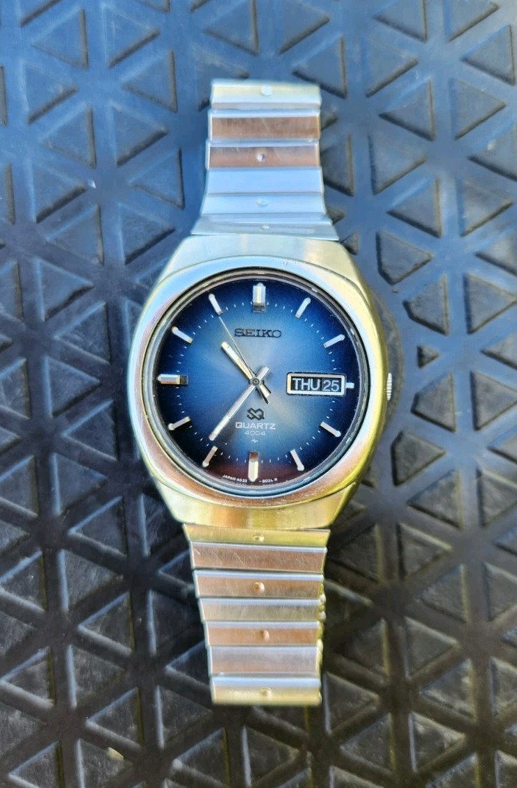 Vtg Seiko SQ Quartz 4004 4633-8039 Day/Date RARE Blue Dial 36mm Men's Watch!!! image 10