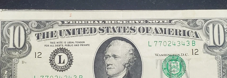*Error Miss Cut" Series 1974  $10 Federal Reserve Note Error Bill - Image 3 of 4