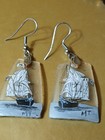 Vtg Artisan Earrings Hand Painted Clipper Pirate Ship Boat Earrings Dangle Glass — photo 2