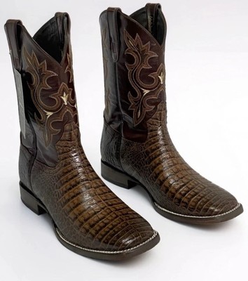 CABALLO DORADO MEN'S BROWN CAIMAN BELLY LEATHER WESTERN  EXOTIC COWBOY BOOTS