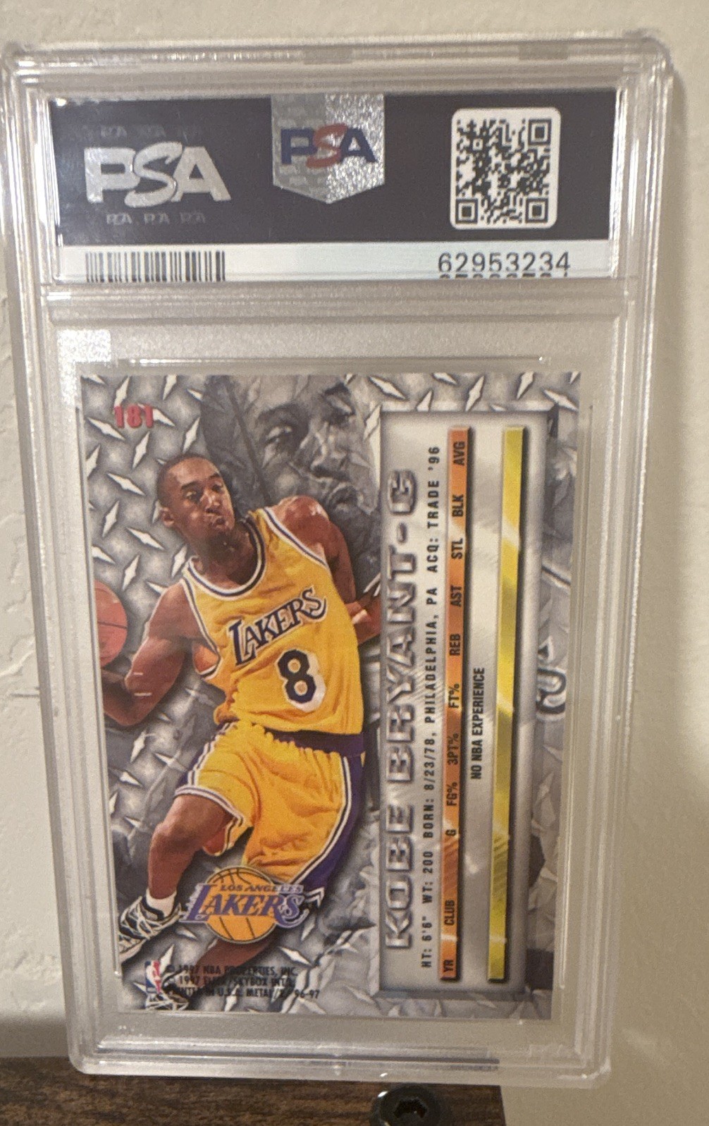 Fleer Metal 1996-97 Kobe Bryant Lakers #181 RC PSA 9 Graded Card view 2