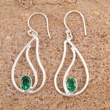Valentines Sale Genuine Green Emerald 925 Silver Fine Dangle May Birth Earrings