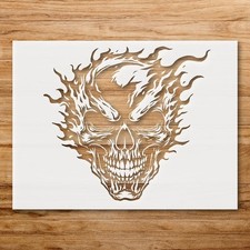 Flaming Skull Biker Style Wall Art Reusable Plastic Stencil Physical Product