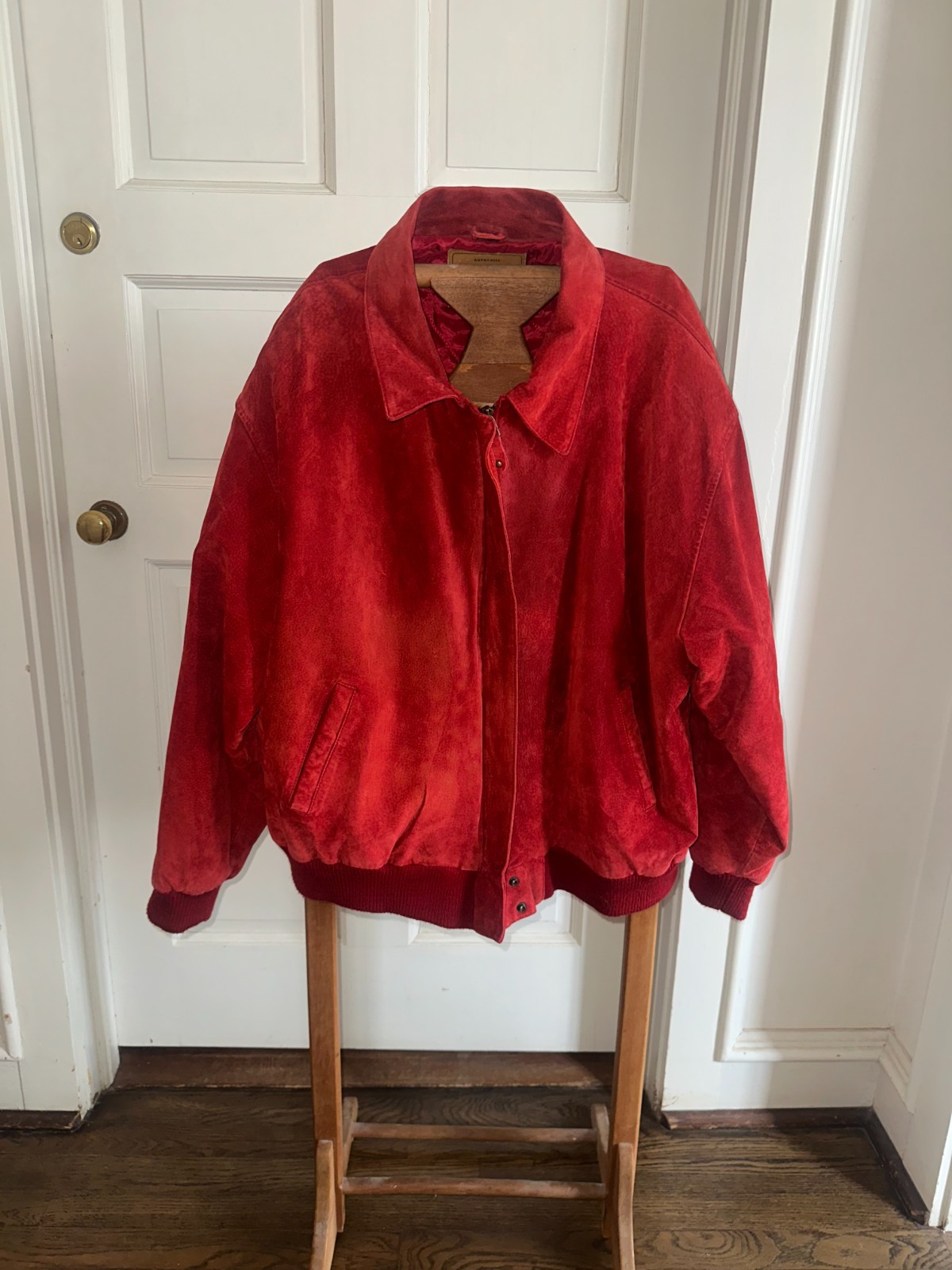 Vintage St John’s Bay Red Suede Leather Bomber Jacket Mens XL Genuine Leather Re