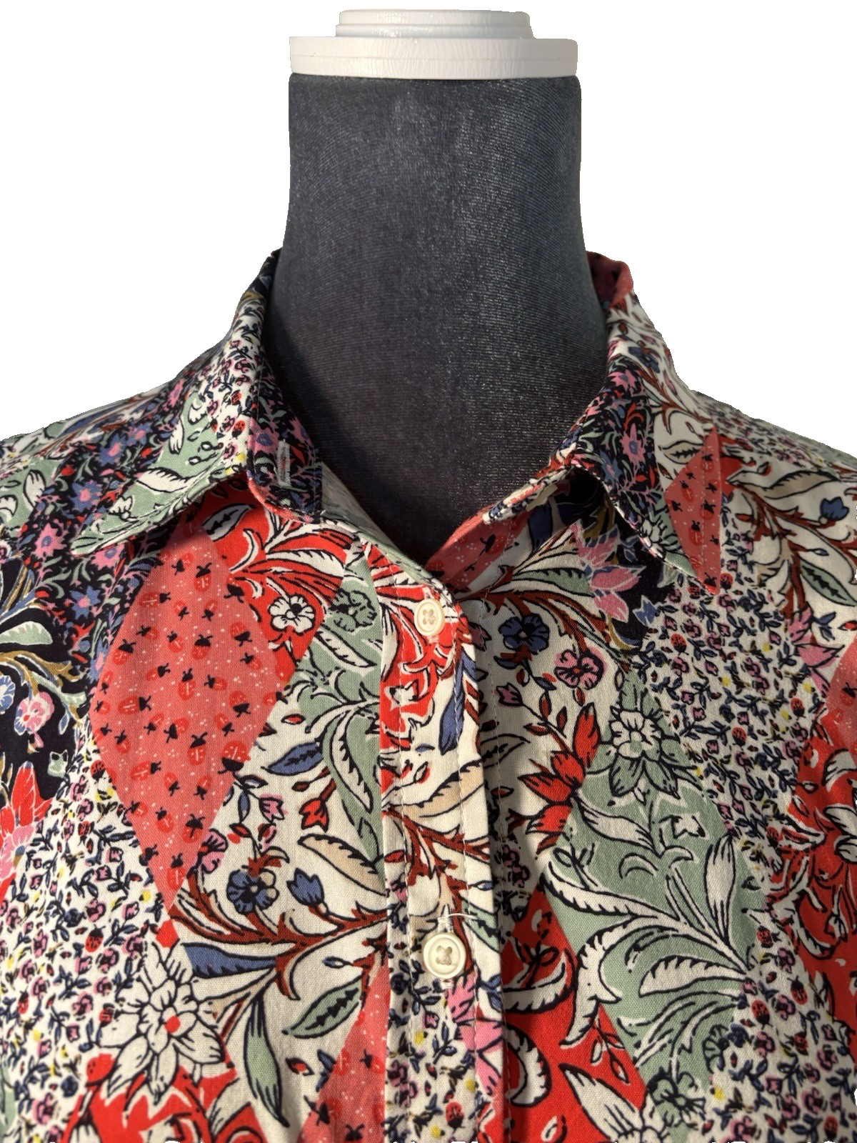 Loft Patchwork Print Bloom Top SZ S Button Up Shi… - image 5