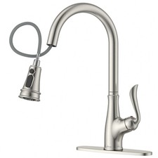 Brushed Nickel Faucet for Kitchen Sink, Single Handle Pull Down Kitchen Faucet w