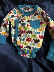 Mud Pie Elephant Long Sleeve One-Piece Romper Blue White Green Cotton 0-3 M