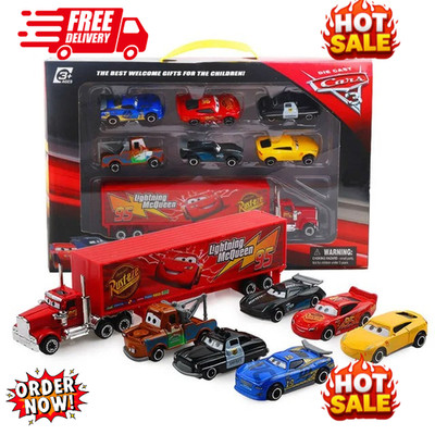 7PCS Disney Pixar Cars Lightning McQueen Jackson Storm Mack Truck Diecast