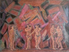 Vintage Oil Painting Large SLADE SCHOOL Cubist Sunbathing Nudes by ALBERT PALMER