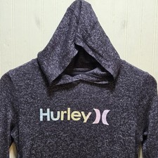 Hurley Hoodie Youth 10-12 Gray Heather Logo Pullover Long Sleeve Knit Sweatshirt