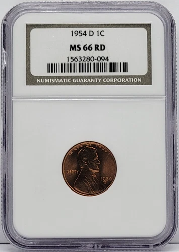 1954-D Lincoln Wheat Cent, 1c, Penny - Graded NGC MS66 RD