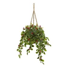 Nearly Natural 40" Variegated Holly with Berries in Hanging Basket Real Touch 