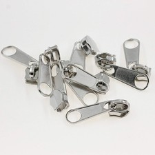 50 PCS 5 Shiny Silver Pulls Nylon Coil Zippers Metal Sliders Jacket Chrome