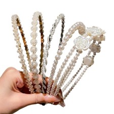 Pearls Headbands 5 PCS Non Slip White-C One Size Bridal Wedding Hair Accessory