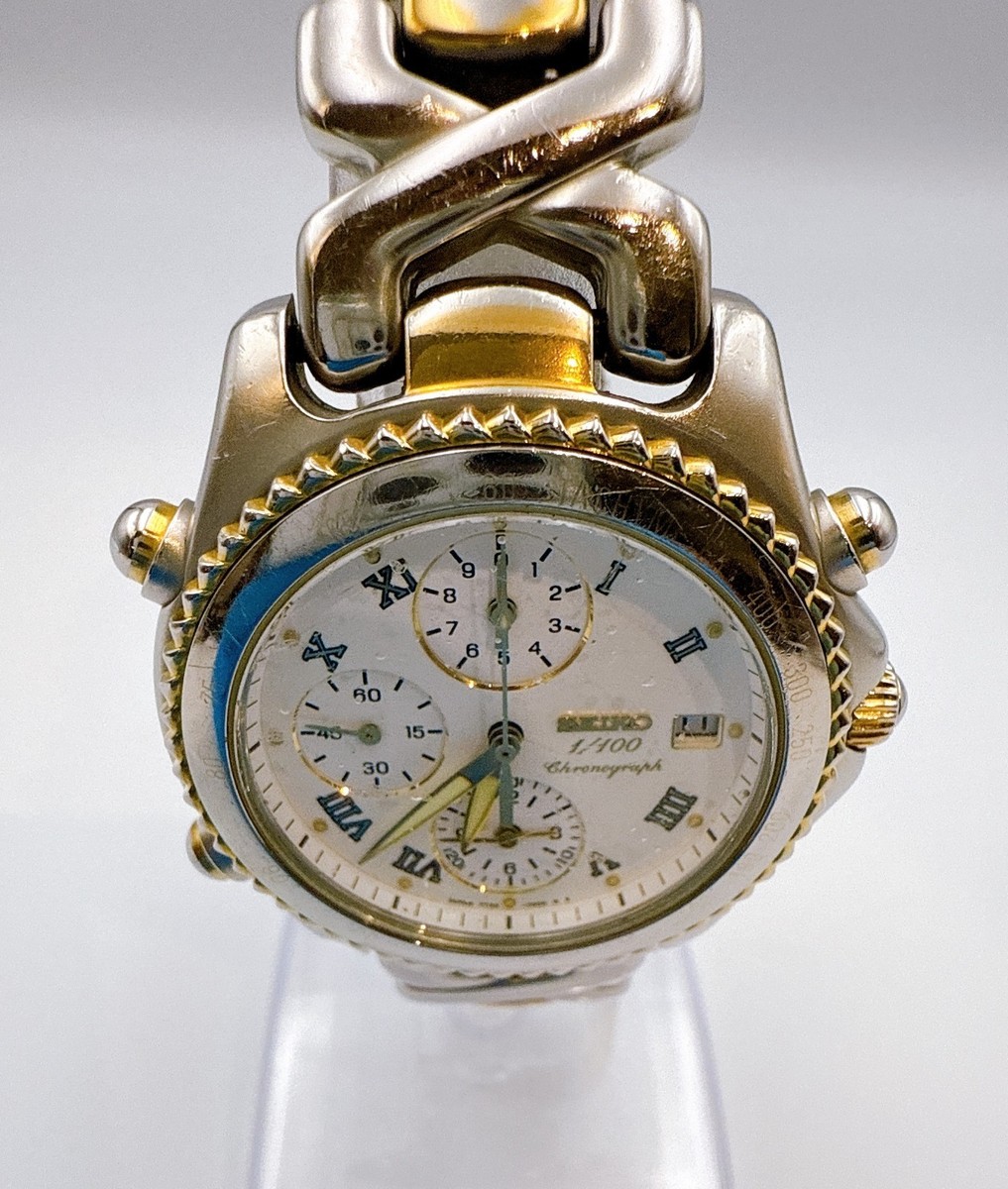 SEIKO 7T52-7000 Chronograph 1/100 White Dial Quartz Men's Watch