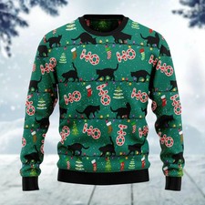 Black Cat Ugly Christmas Sweater, Funny Cat Xmas Sweater