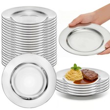 24 Pack Stainless Steel Dinner Plates, 8 Inch Metal Lightweight Unbreakable C...