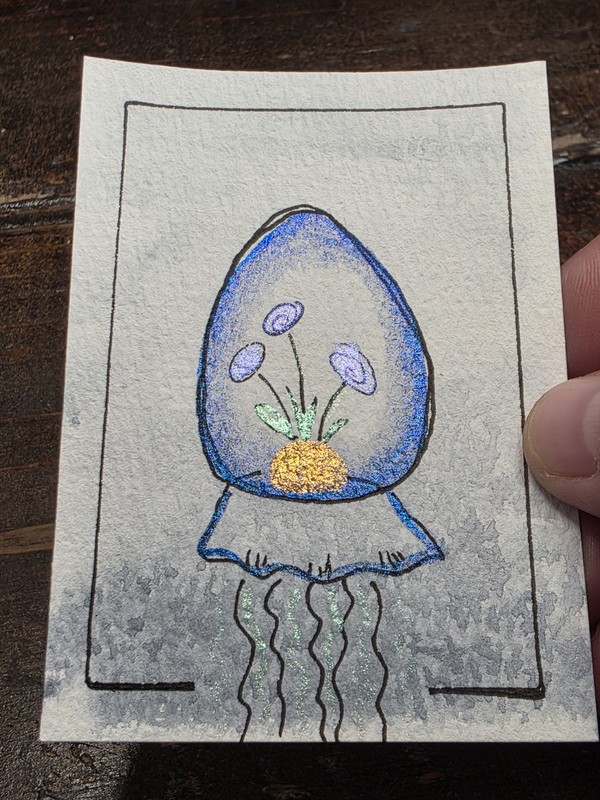 ACEO Art Card Original Hand-painted Watercolor Painting, Sparkly Jellyfish 