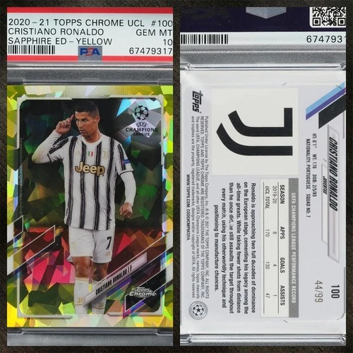 2020 Topps Chrome UEFA #100 Cristiano Ronaldo SAPPHIRE YELLOW /99 - PSA 10 GEM