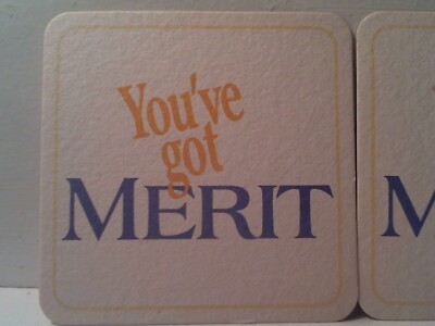 2 MERIT CIGARETTES BEER BAR COASTERS - YOU'VE GOT MERIT - EXCELLENT  CONDITION