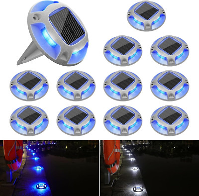 12 Pack Solar Driveway Lights - Waterproof LED Step Lights (White/Blue)