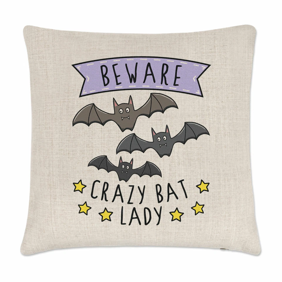 Attention Fou Chauve-Souris Femme Coussin Housse Halloween Maman Mères Jour Amie - Photo 1/1