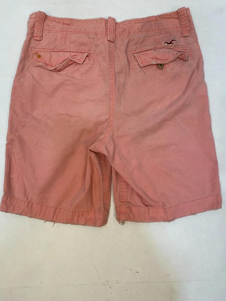 Shorts chino masculino Hollister 30x10 algodão desgastado salmão rosa vermelho laranja - Imagem 2 de 4