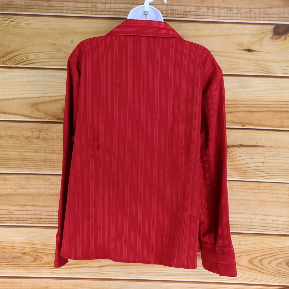 Covington Long Sleeve Button Up Shirt Womens Sz 18W Red Striped Sparkly Collared - Image 2 of 4