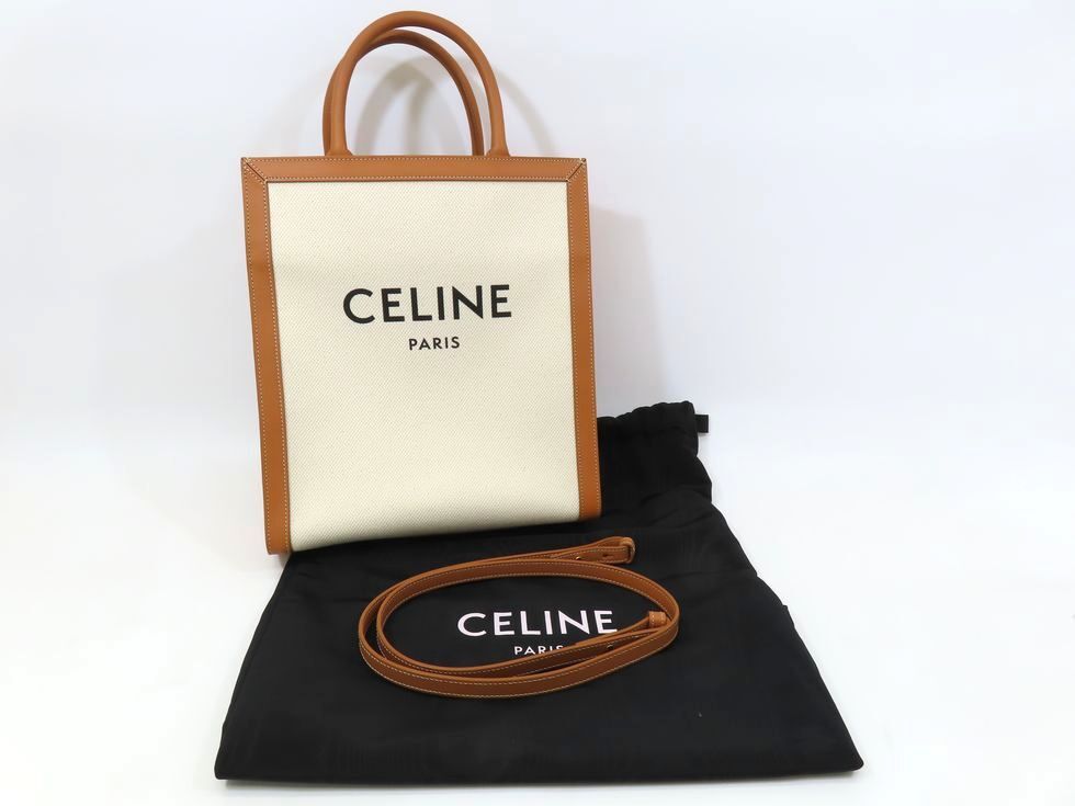 トートバッグ CELINE SS22 SMALL VERTICAL (192082BNZ 02MV) Celine 192082Bnz.02Nt Leather Canvas Natural/Tan Small
