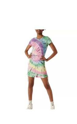 ruched tie dye dress Cotton Candy LA All Mine Ivory and Indigo Tie-Dye Ruched Bodycon Dress - Size S - Dresses