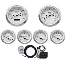 MOTOR METER RACING Classic White 6 Gauge Set 85mm GPS Speedometer MPH °F PSI