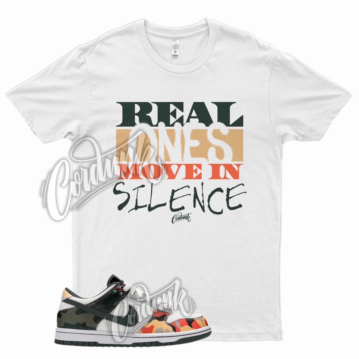 WHT REAL T Shirt for N Dunk Low Sail Multi Camo Vintage Green Total Orange | eBay