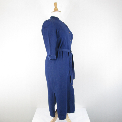 Vintage Talbots Womens Modest Long Blue Denim Belted Shirt Dress Size 12 - Picture 6 of 11