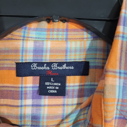 Brooks Brothers Red Fleece Shirt Youth Large Orange Plaid 100% Linen - Picture 3 of 8