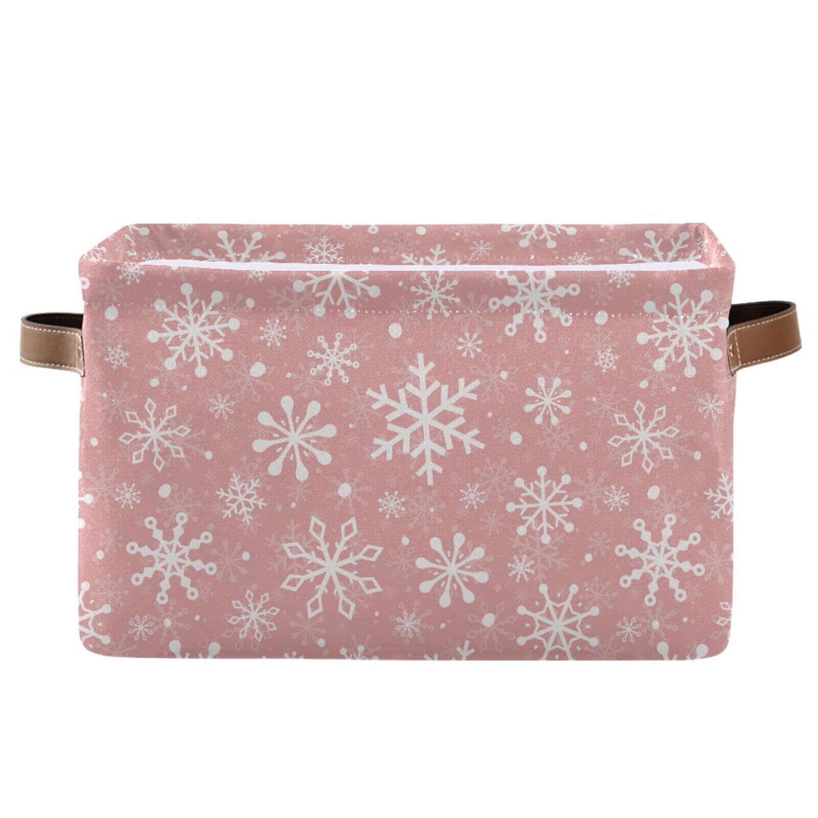 Christmas Basket Pink Snowflakes Storage Basket for Shelves, Decorative Stora...