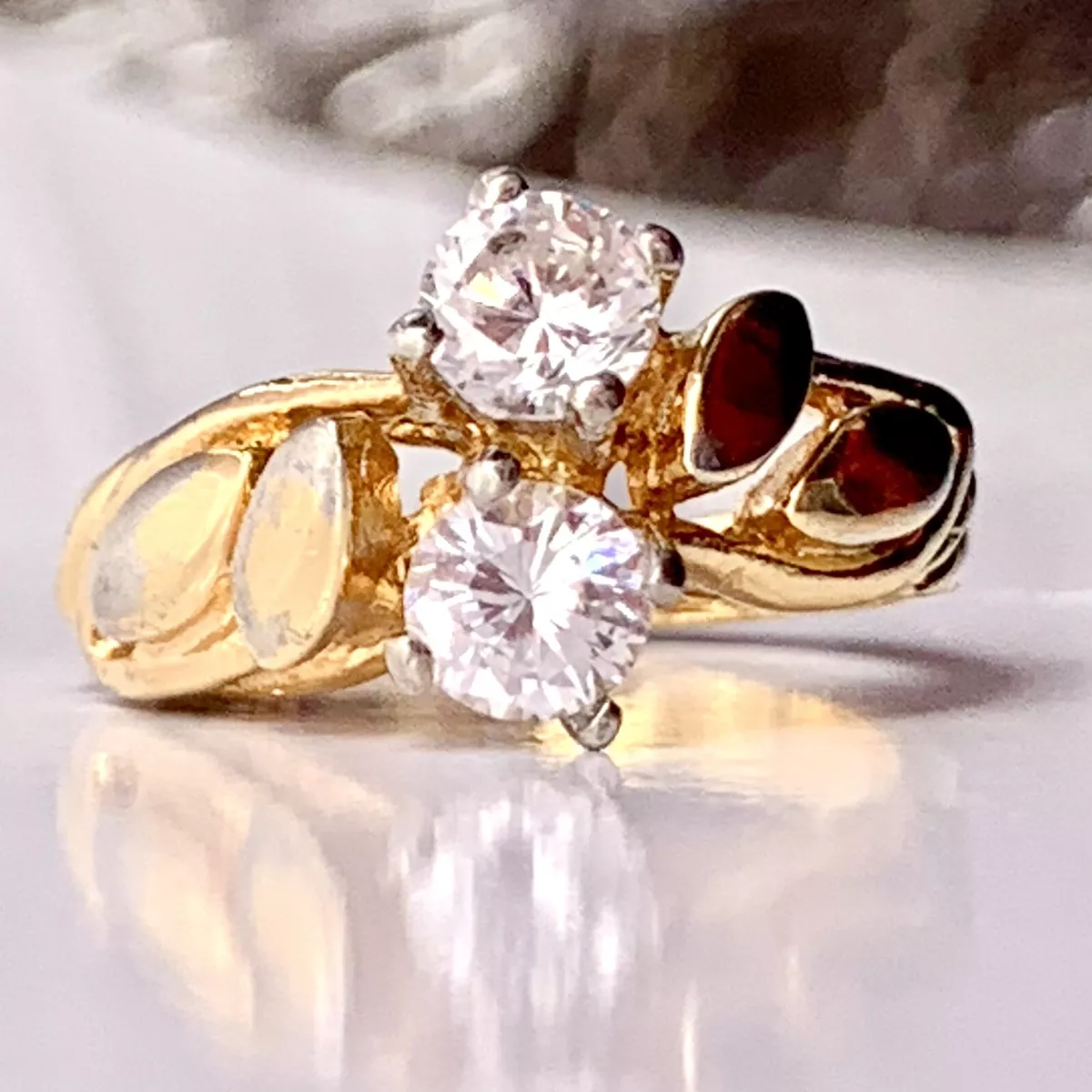 Vintage CZ 18K Gold Electroplated Ring Sz 5 eBay