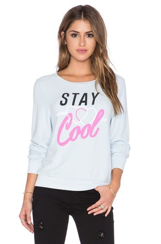 Wildfox Sweatshirt STAY COOL Baggy Beach Jumper Light Blue Size S New - Picture 3 of 12
