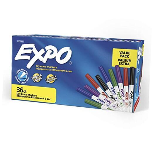 Low Odor Dry Erase Ultra Fine Tip, Assorted Colors Markers 36 Count