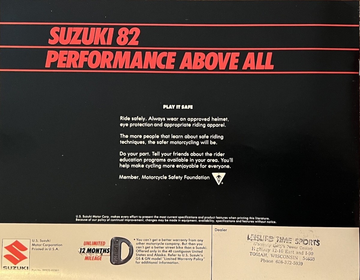 1982 Suzuki GS650GL GS850GL GS1150GL 8-page brochure-Vintage
