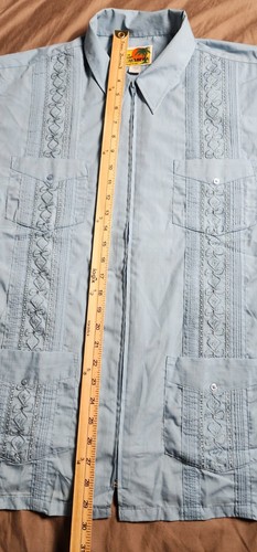 The Genuine Haband Guayabera Men's Shirt Blue Size Large Full Zip Embroidered - Picture 19 of 21