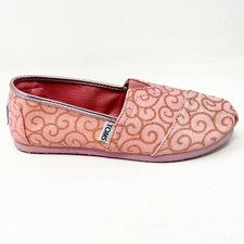 Toms Classics Pink Swirl Pattern Youth Slip On Casual Canvas Flat Shoes