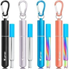 4packs Reusable Straws Metal Straw With Silicon Travel Drinking Straws With Meta