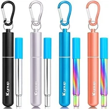 4packs Reusable Straws Metal Straw With Silicon Travel Drinking Straws With Meta