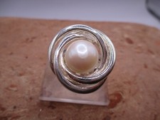 XL Damen Ring rund Nest 925 Sterlingsilber poliert Süßwasserperle Rg 56/16