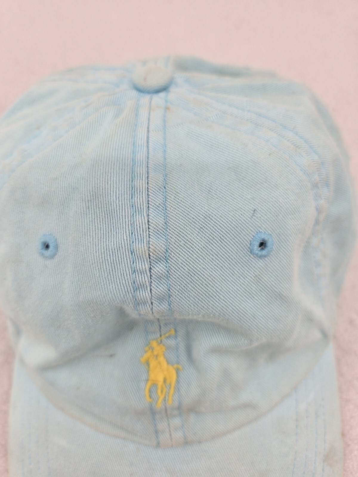 Cappello baseball Polo Ralph Lauren blu chiaro berretto cinturino posteriore con logo giallo pony