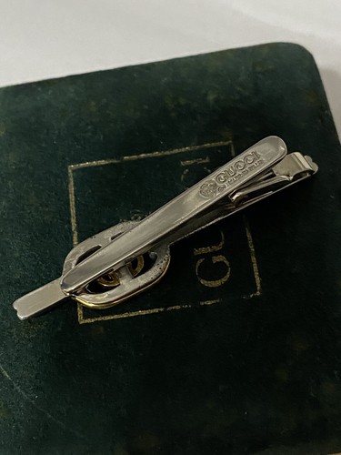 Gucci Mens Tie Clip Bar Logo Interlocking GG Vintage Gold/Silver Tone - Picture 7 of 14