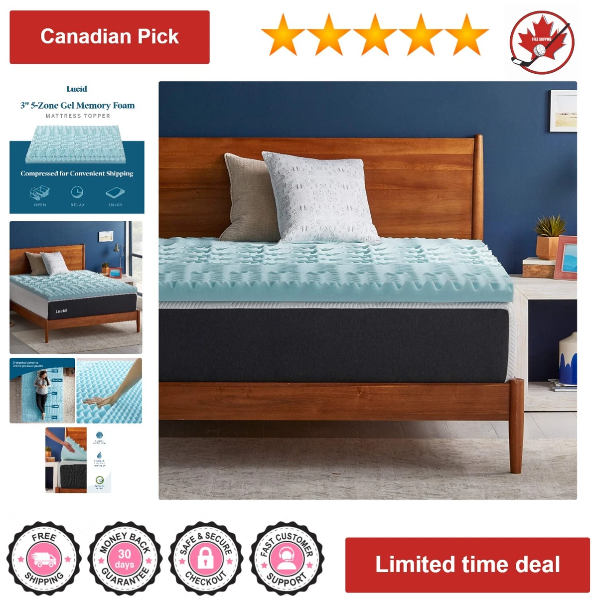 Luxurious Ultra Cooling Gel Memory Foam Mattress Topper 3 Inch Full eBay