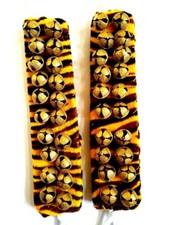 TIGER PRINT INDIAN YELLOW VELVET PAD 40 BIG BRASS BELLS KATHAK GHUNGROO PAIR
