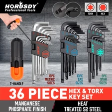 36 PC Long Arm Ball End Hex Key Allen Wrench Set Inch Metric Star With Bag Gift